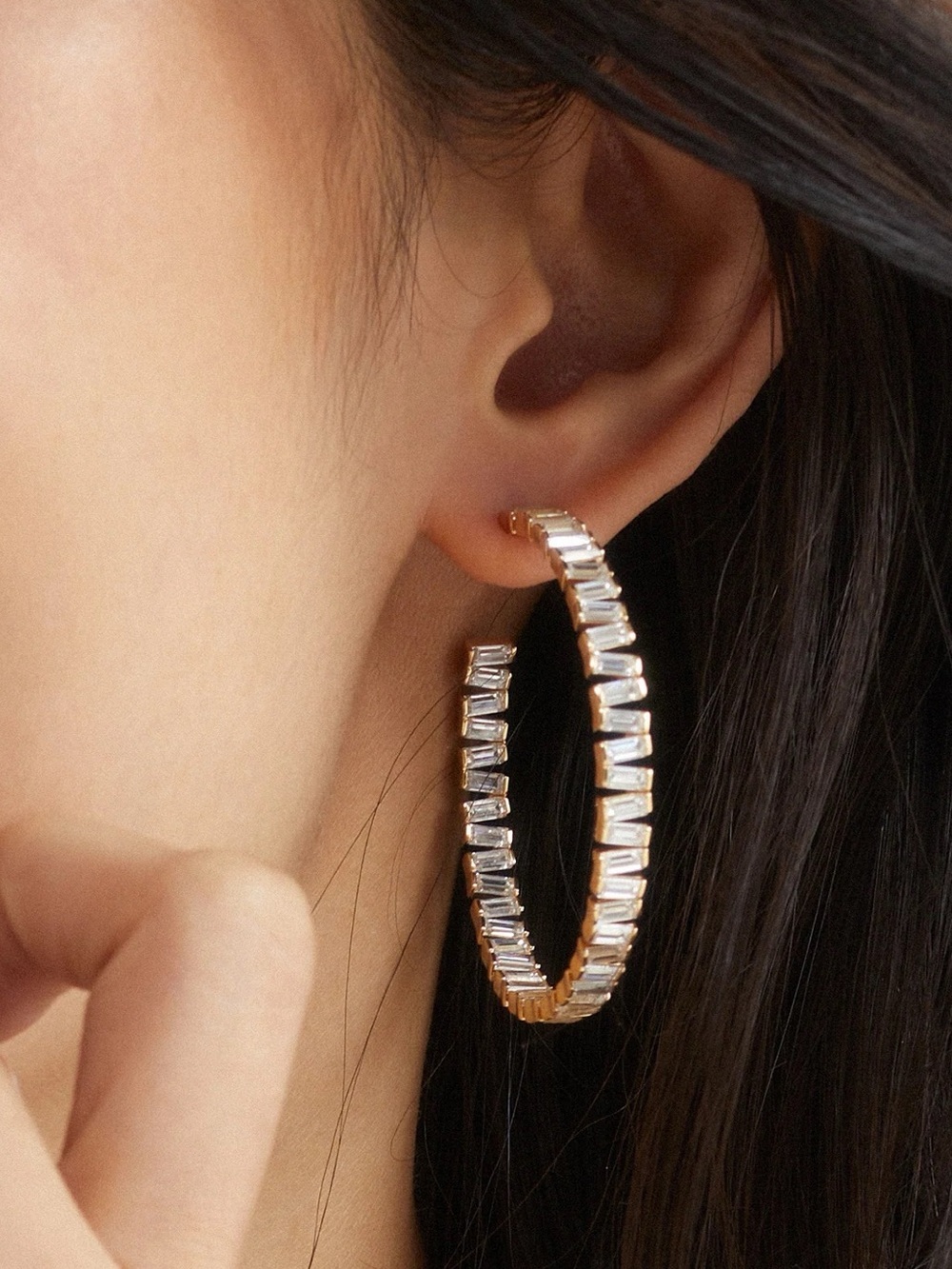 NÁDRI Chateau Baguette Hoop Earrings 18KT Gold Plated